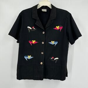 Donna Women Top Sz S Embroidered Vintage Kitschy Whimsical Novelty Y2K Statement